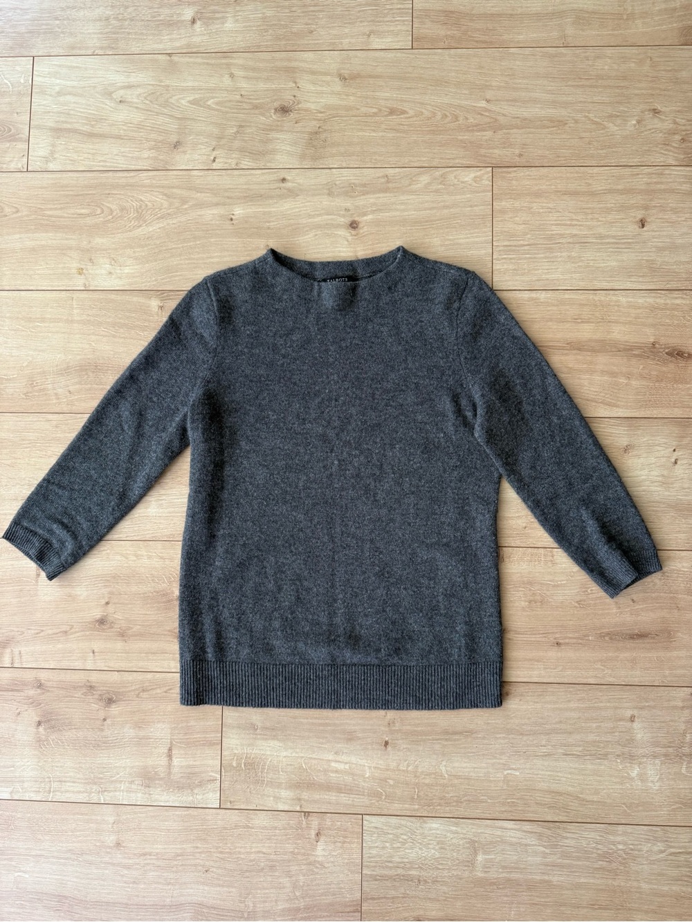 Talbots Pure Cashmere Sweater Petite P Charcoal Gray 3/4 Sleeve Luxury Knit